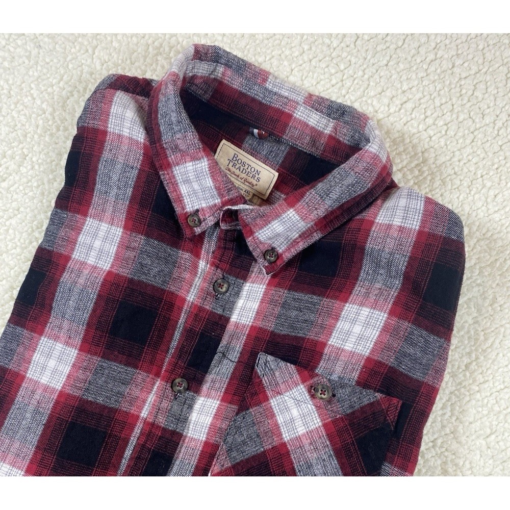 Boston Traders Mens Flannel Shirt 2XL Red Plaid Button Up Long Sleeve Cotton